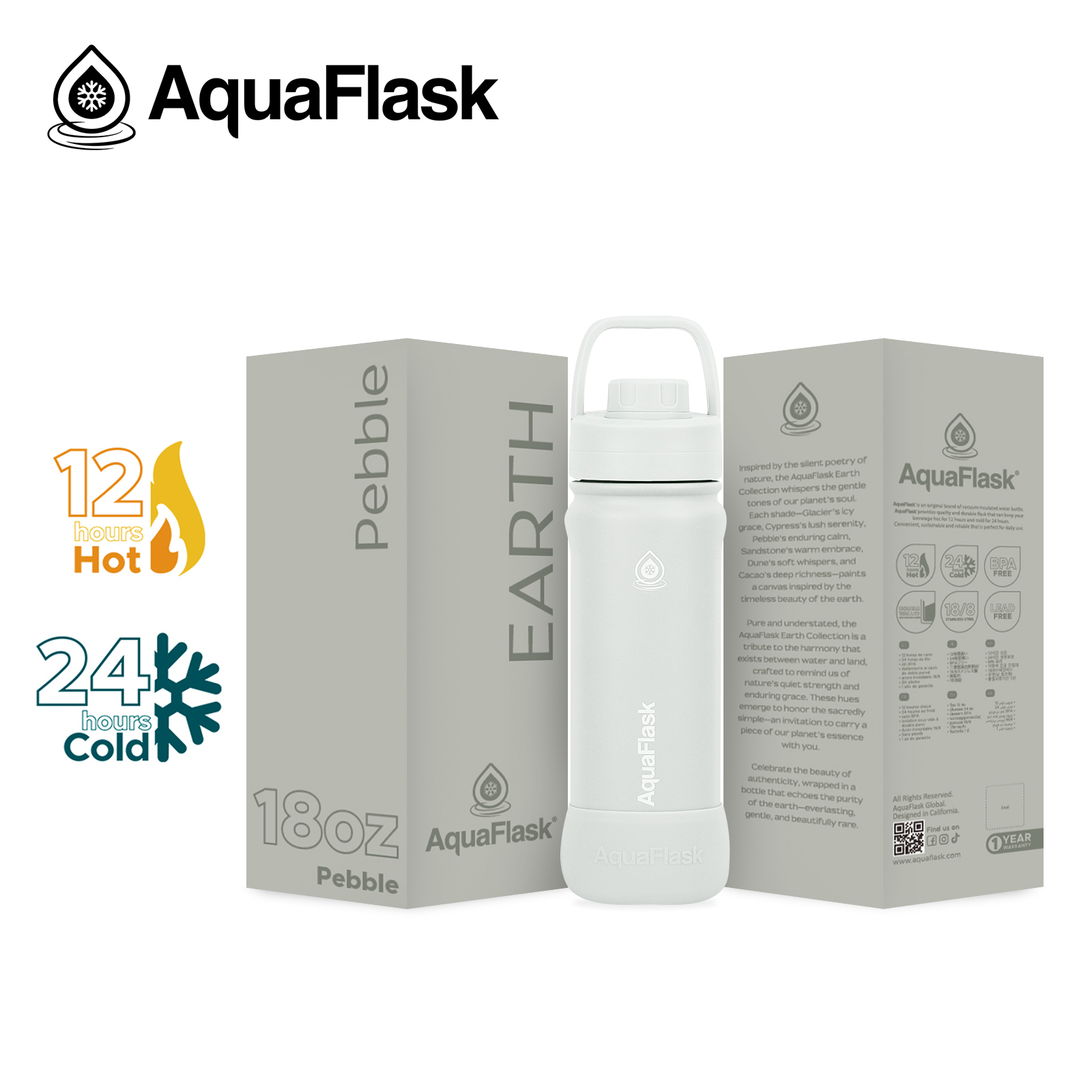 AquaFlask Original Earth 532ml (18oz) Pebble aquaflask.nl
